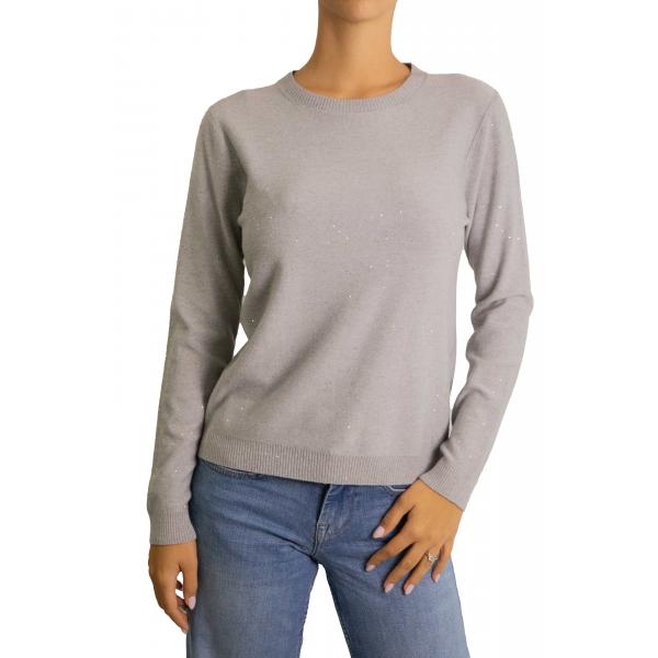 Maglioncino tinta unita con brillantini girocollo 